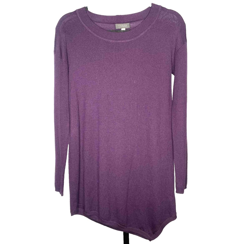 Forte 100% cashmere size XS asymmetrical hem tunic purple pullover wool silk